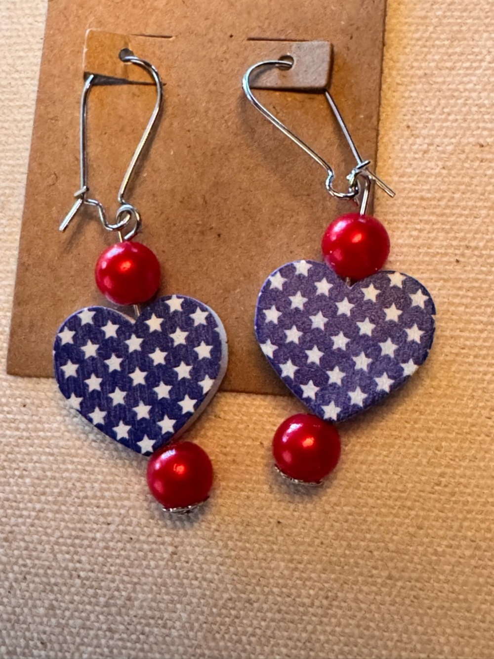 Handcrafted Patriotic Fourth of July Earrings Red White and Blue Dangle